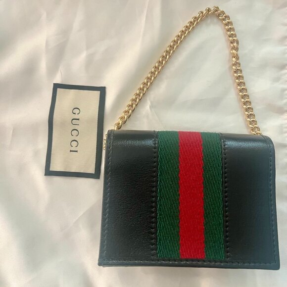 Gucci Rajah Leather Card Case Chain Wallet - New - Picture 3 of 9